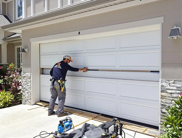 Bay Village Garage Door Repair team performing complete garage door replacement at Bay Village residence
