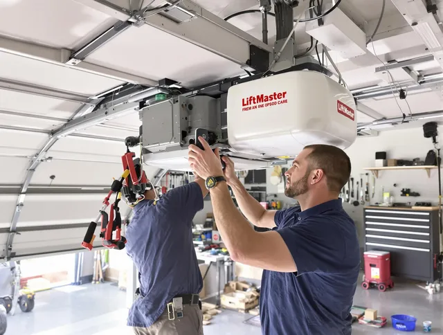 Bay Village Garage Door Repair technician performing advanced diagnostics on garage opener in Bay Village