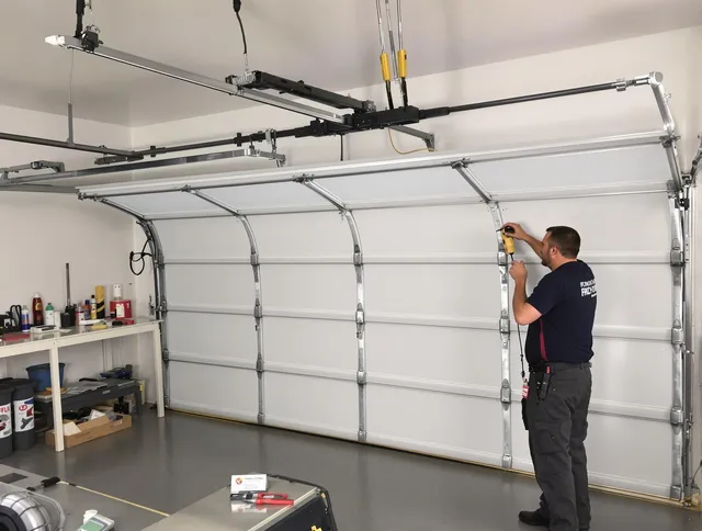 Bay Village Garage Door Repair certified technician performing overhead door system repair in Bay Village