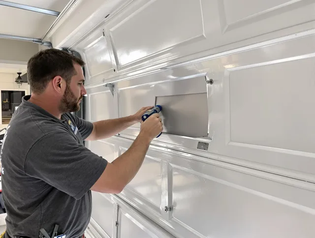 Garage door panel repair by Bay Village Garage Door Repair in Bay Village
