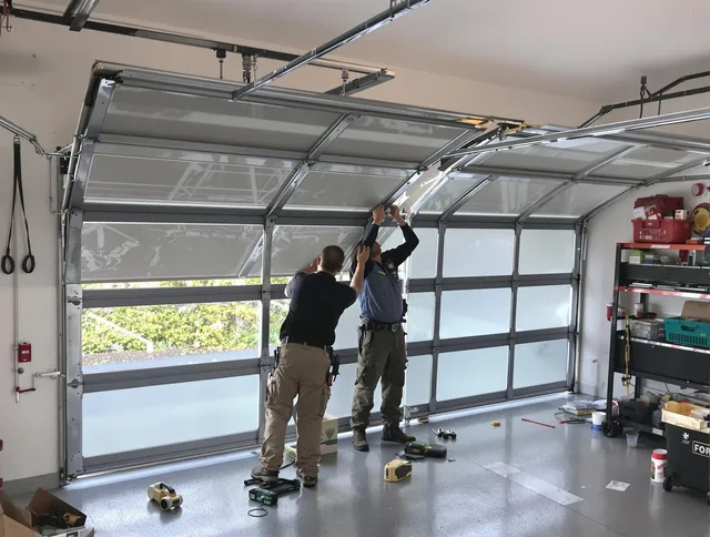 Bay Village Garage Door Repair expert performing precise panel replacement on Bay Village garage door